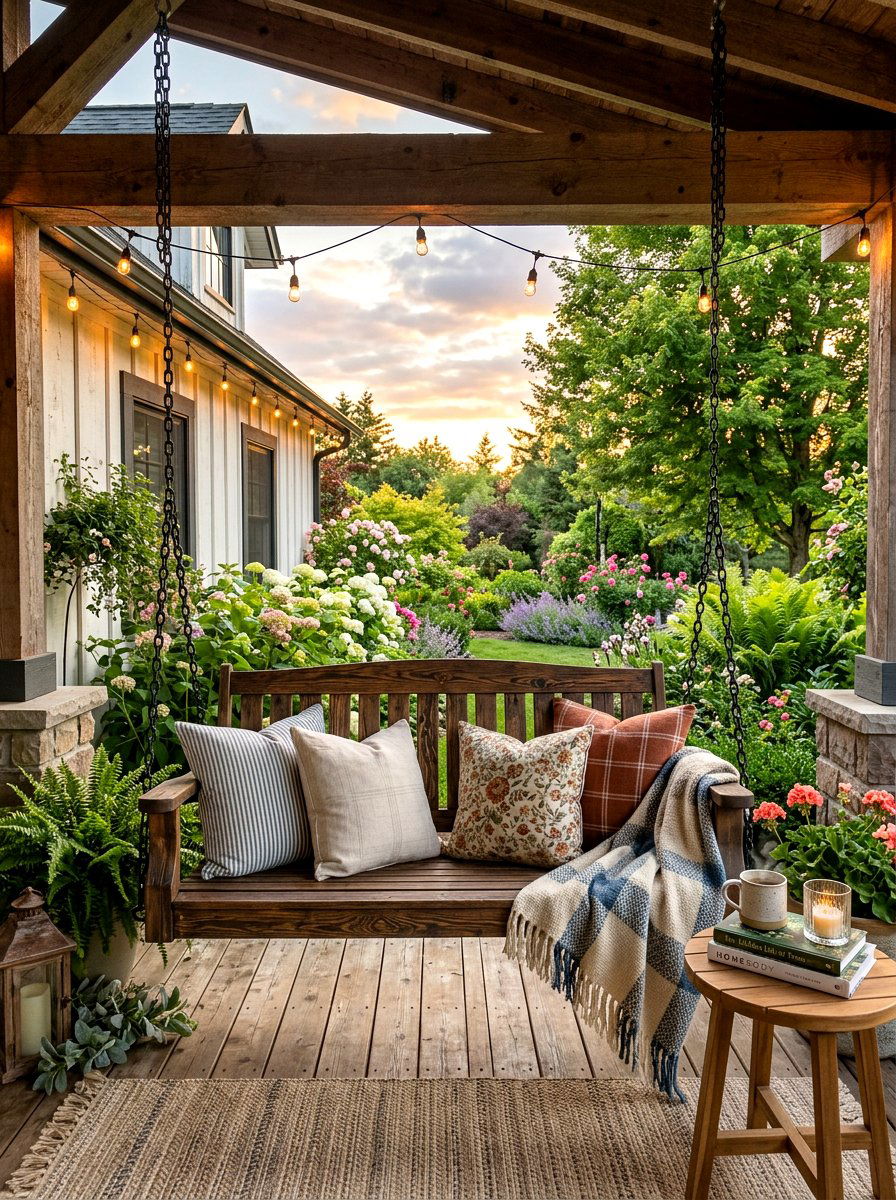 Porch swing - 30 farmhouse backyard ideas