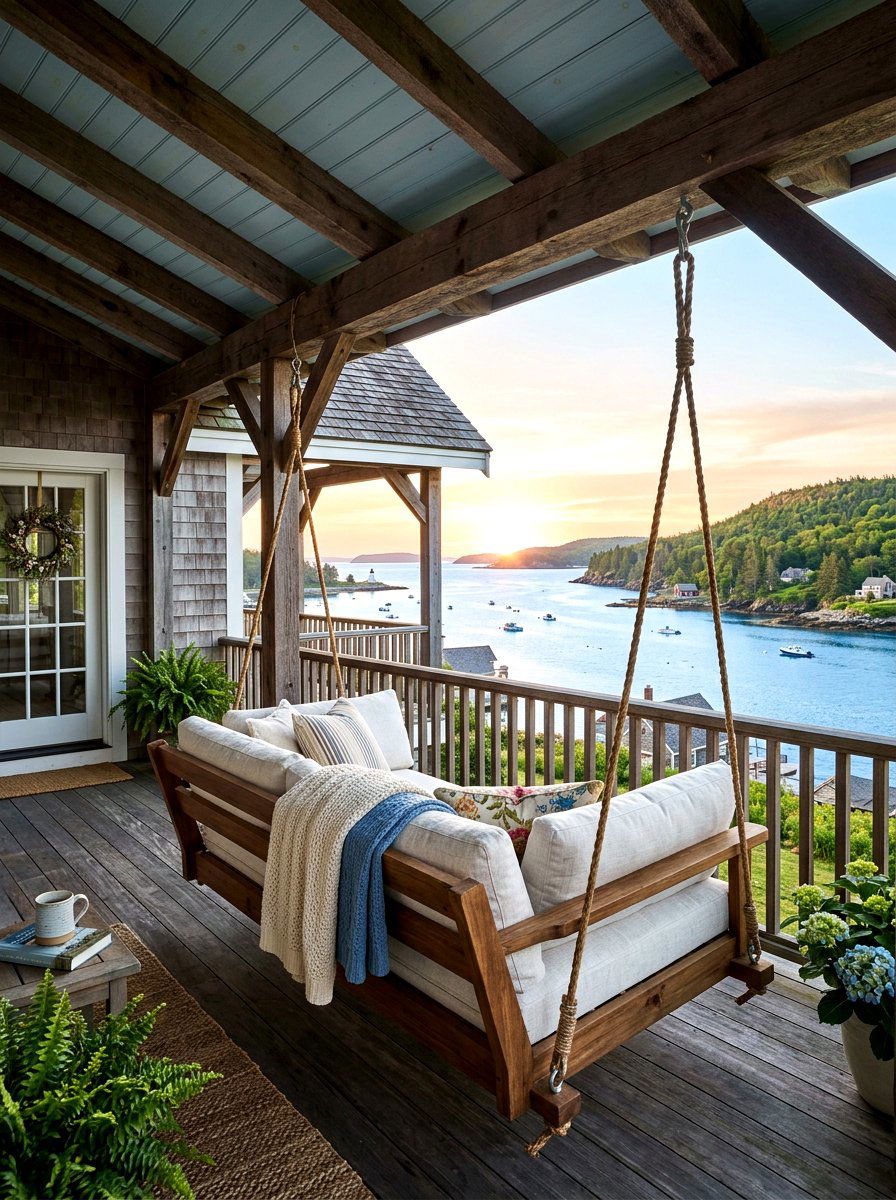 Porch swing with view - 30 lake house porch ideas