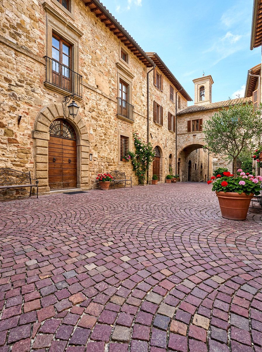 Porphyry Courtyard - 30 stone courtyard patio ideas
