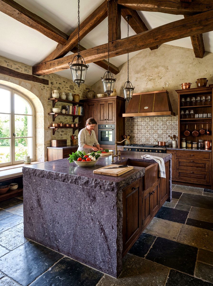 Porphyry Stone Island - 30 slab stone kitchen ideas