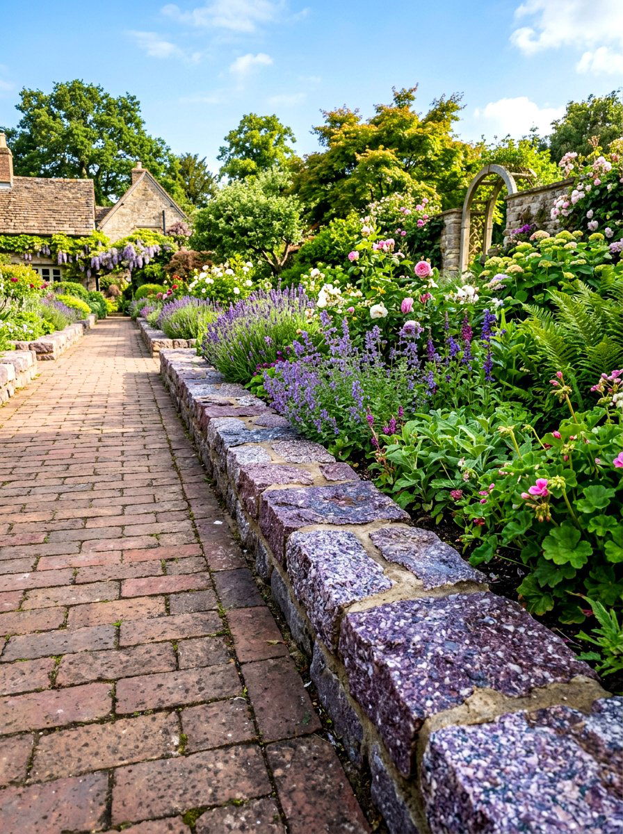 Porphyry stone garden border - 30 stone mulch border ideas