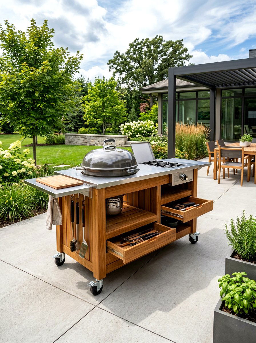 Portable Rolling Grill Island - 30 grill island ideas