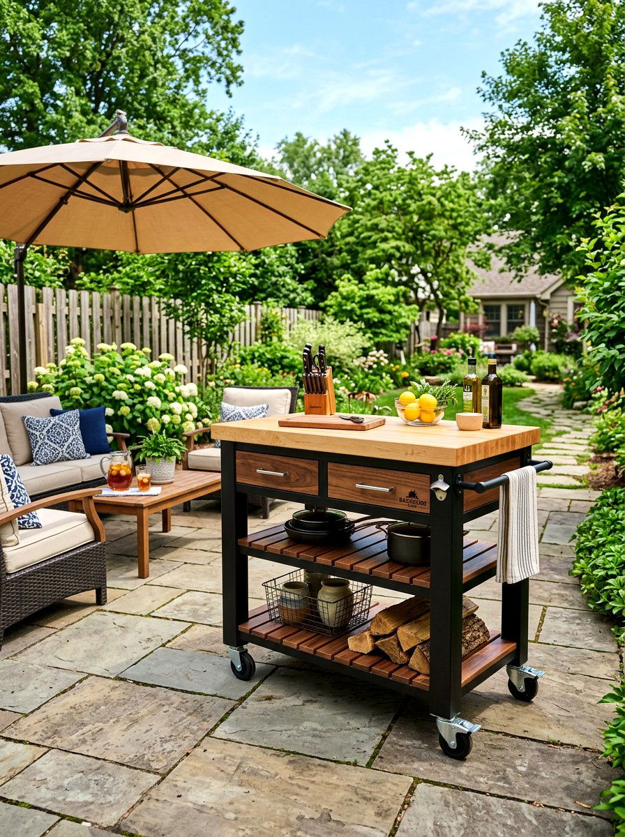 Portable Rolling Kitchen Cart - 30 small outdoor kitchen ideas