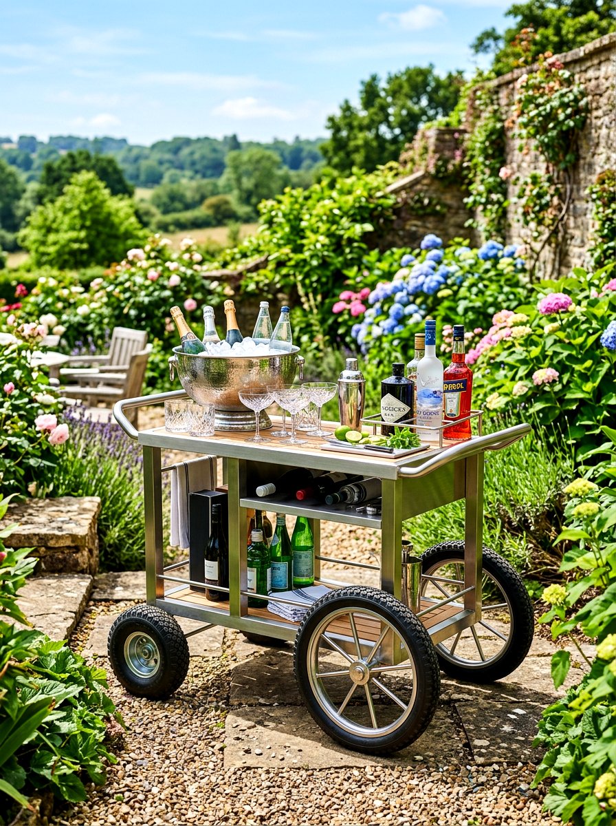 Portable bar cart - 30 backyard picnic area ideas