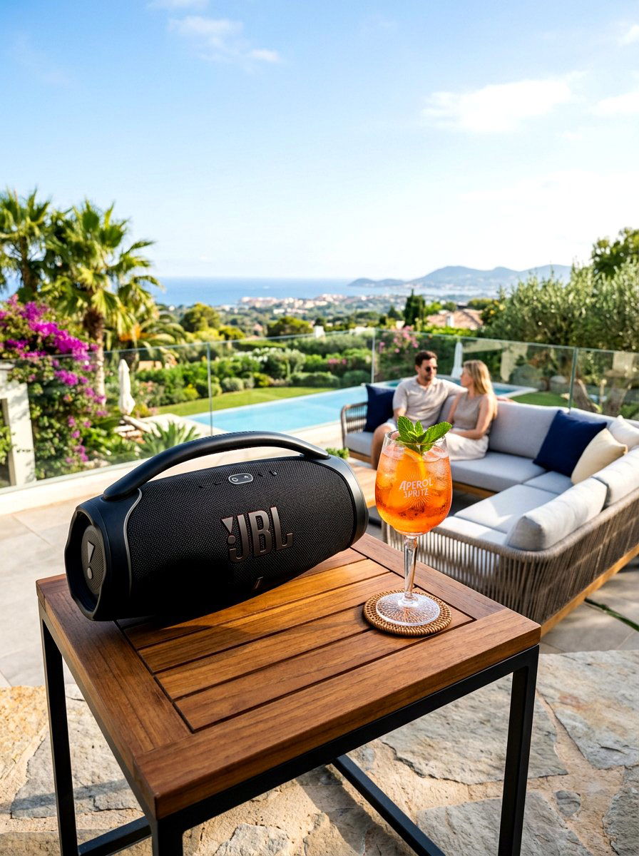 Portable bluetooth patio speakers - 30 apartment patio entertaining ideas