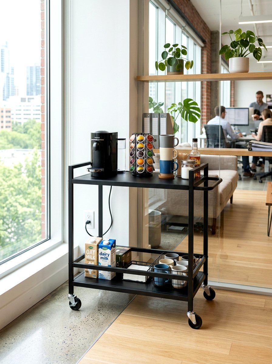 Portable rolling office coffee cart - 30 office coffee corner ideas