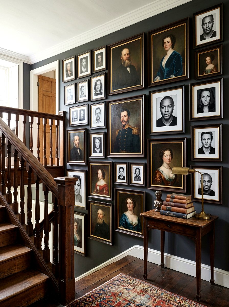 Portrait Gallery Wall Landing - 30 stair landing gallery ideas