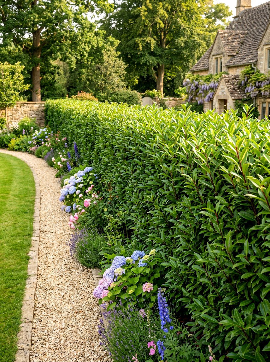 Portuguese Laurel Hedge - 30 hedge privacy ideas
