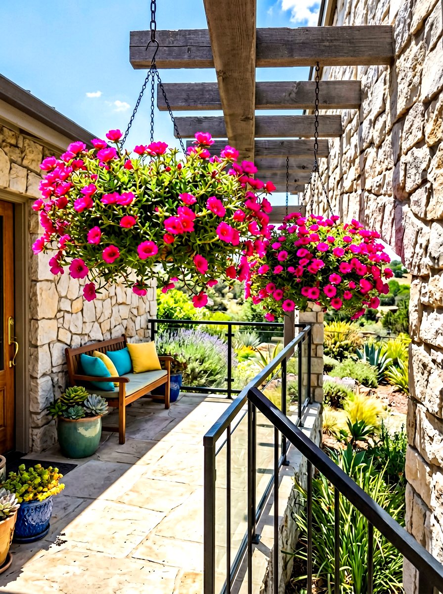 Portulaca porch basket - 30 porch floral basket ideas