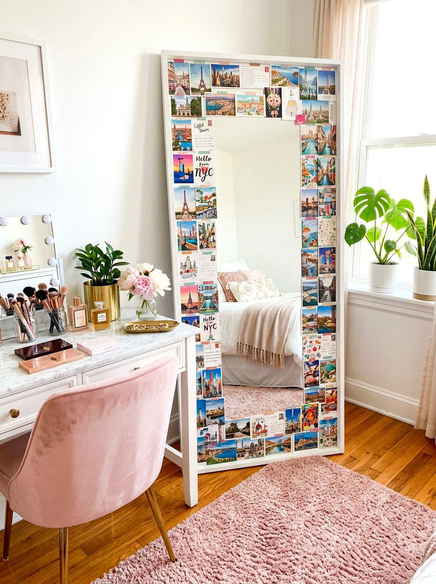 Postcard Mirror Border - 30 postcard wall decor ideas