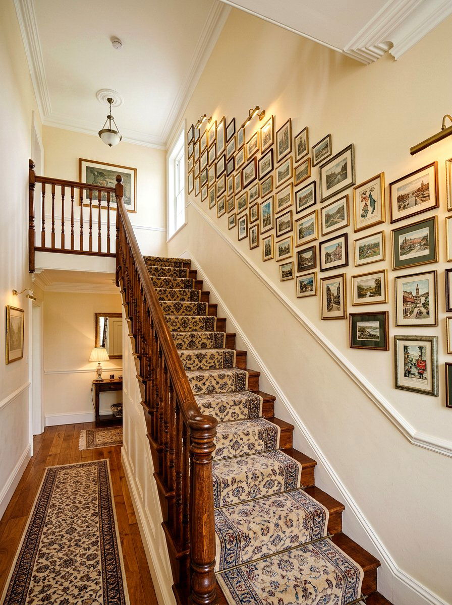 Postcard Staircase Wall - 30 postcard wall decor ideas
