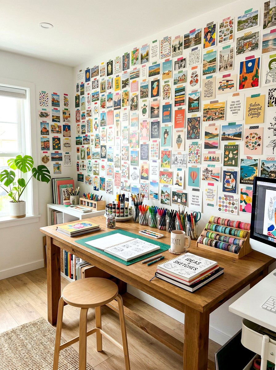 Postcard Washi Tape Wall - 30 postcard wall decor ideas