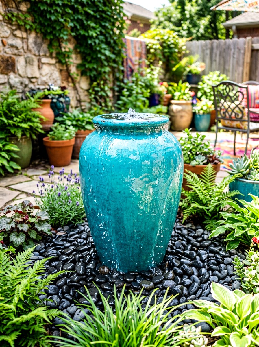 Pot Overflow Fountain - 30 outdoor courtyard fountain ideas