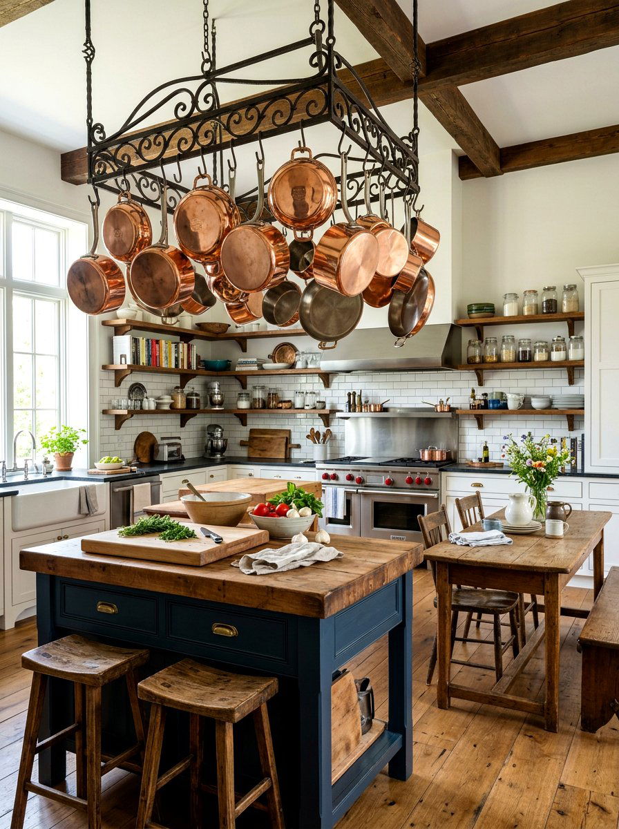 Pot Rack Kitchen - 30 rustic kitchen ideas