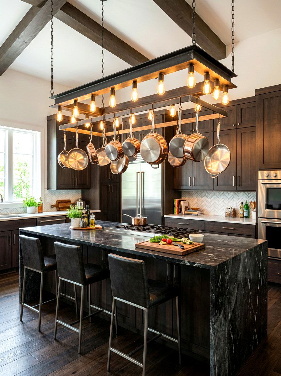 Pot Rack With Lights - 30 ceiling pot rack ideas
