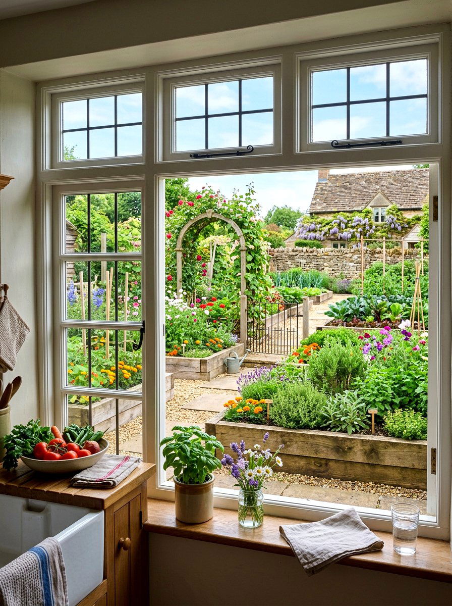 Potager garden view - 30 cottagecore kitchen ideas
