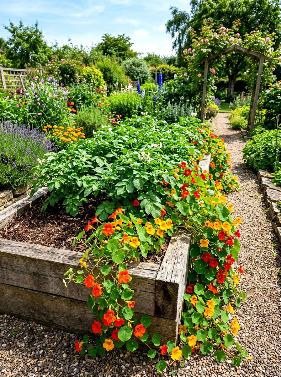 Potato And Nasturtium Companion Planting - 30 raised bed companion planting ideas