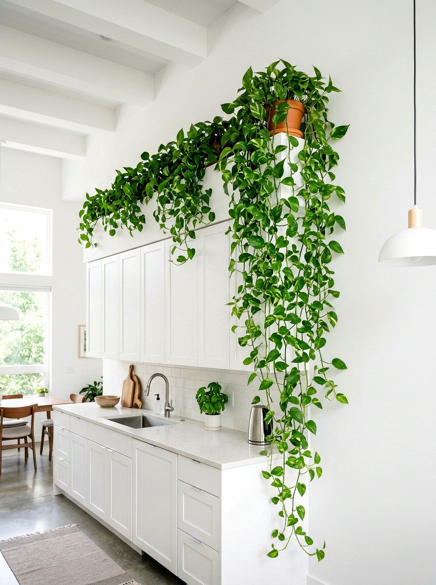 Pothos On High Kitchen Ledge - 30 kitchen plant ledge ideas