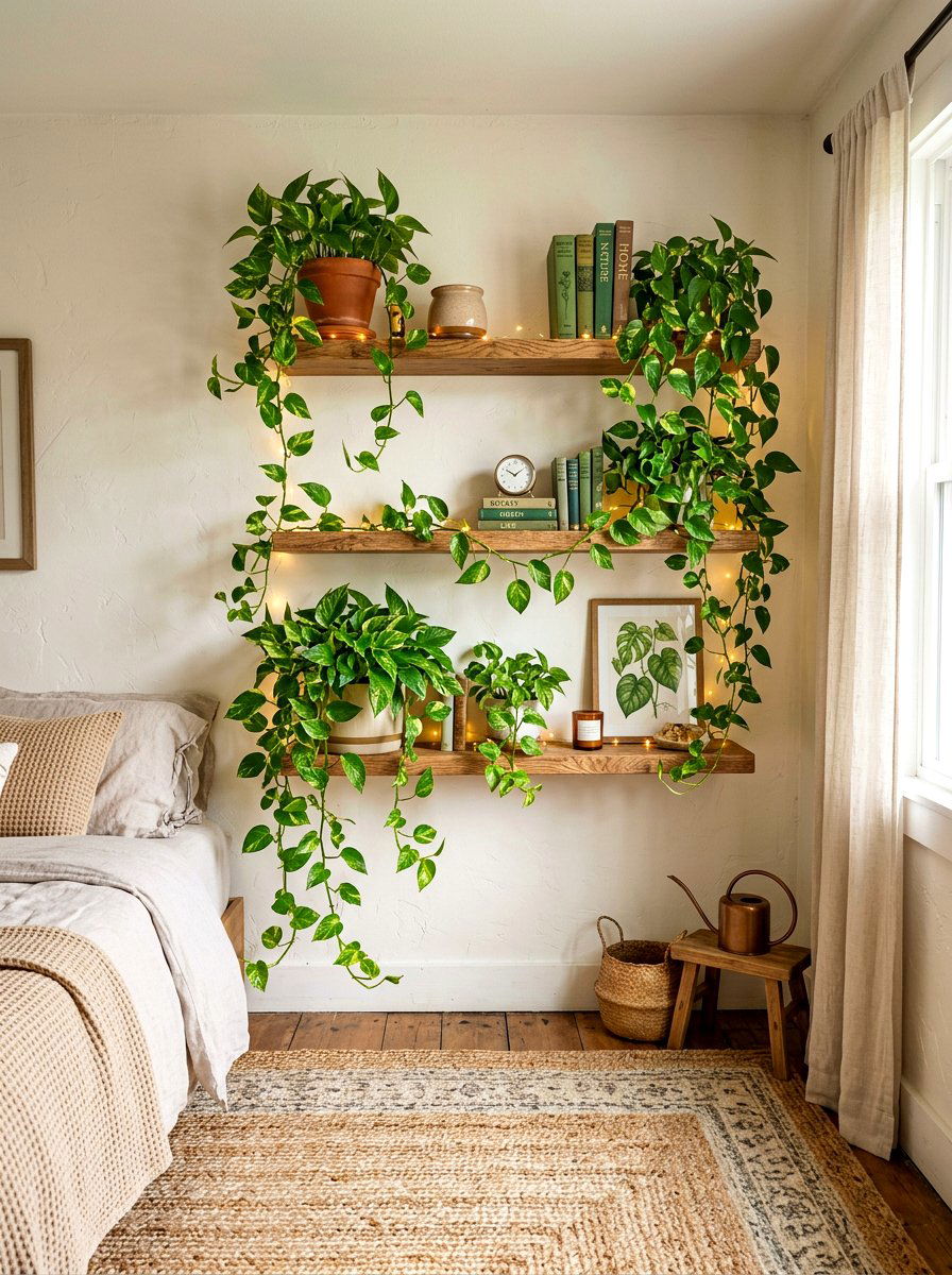 Pothos Shelf Bedroom Plant Corner - 30 bedroom plant corner ideas