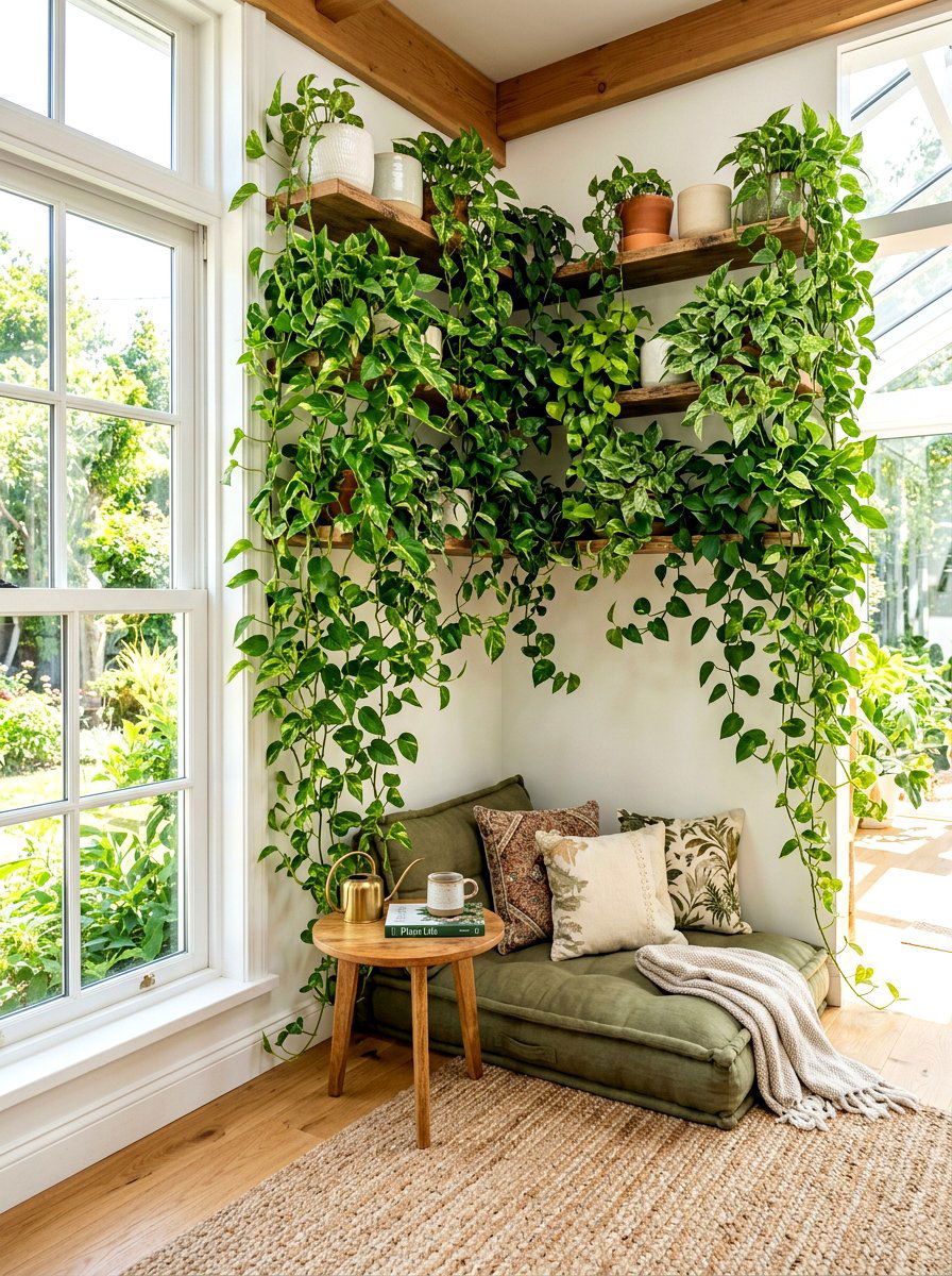 Pothos Trailing Vine Corner - 30 sunroom plant corner ideas