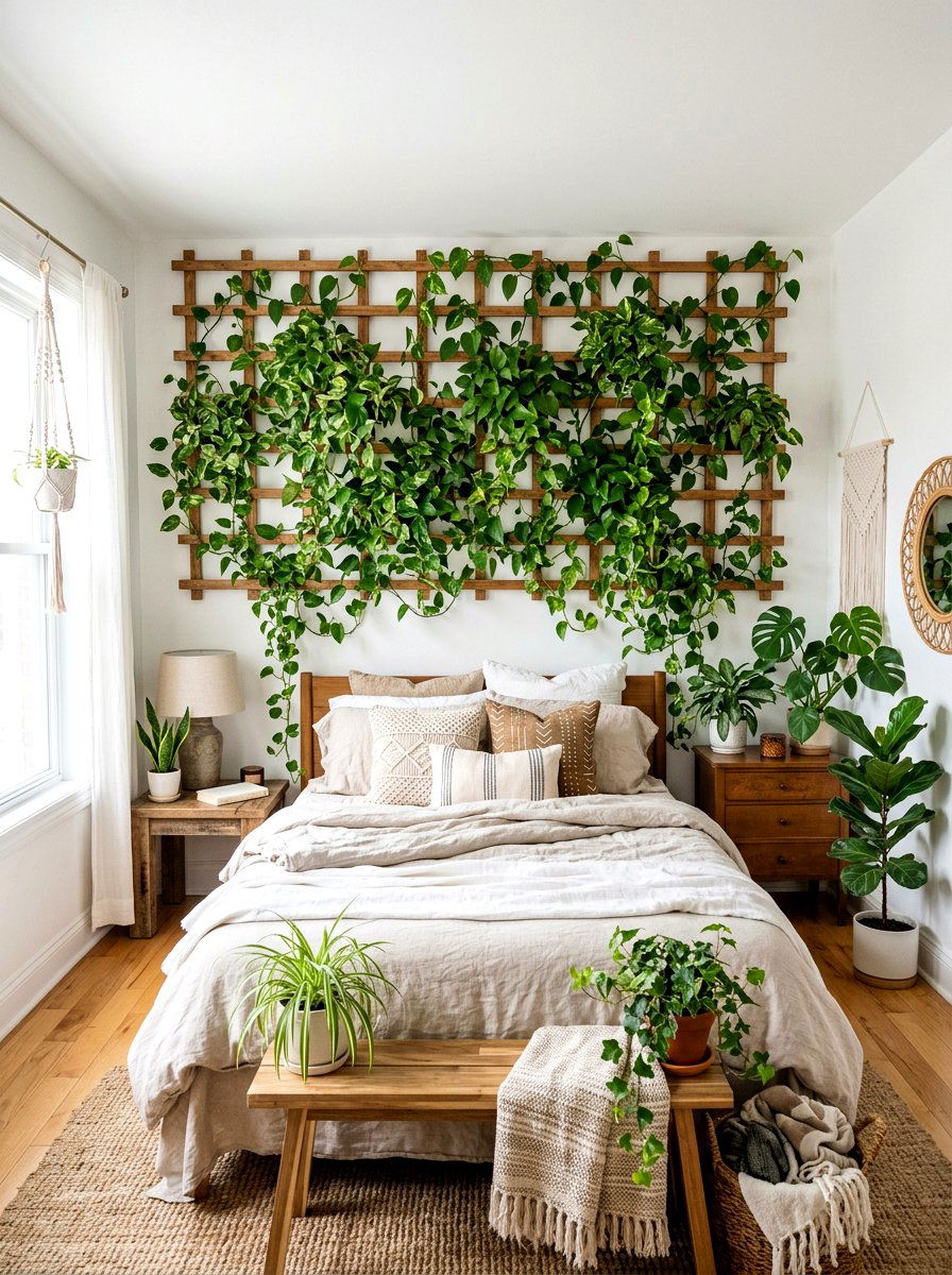 Pothos Trellis Wall - 30 green wall ideas