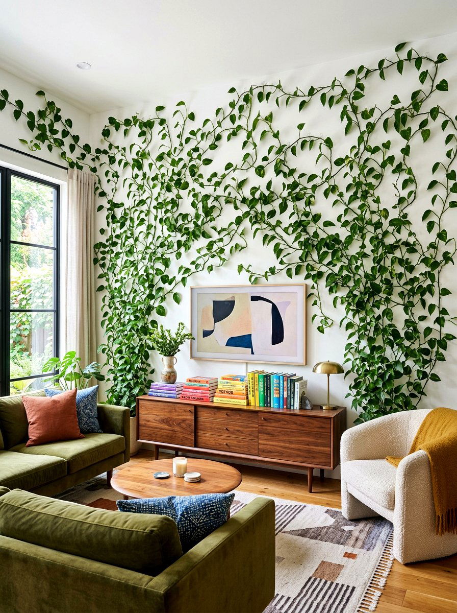 Pothos Wall Living Room - 30 living room plant wall ideas