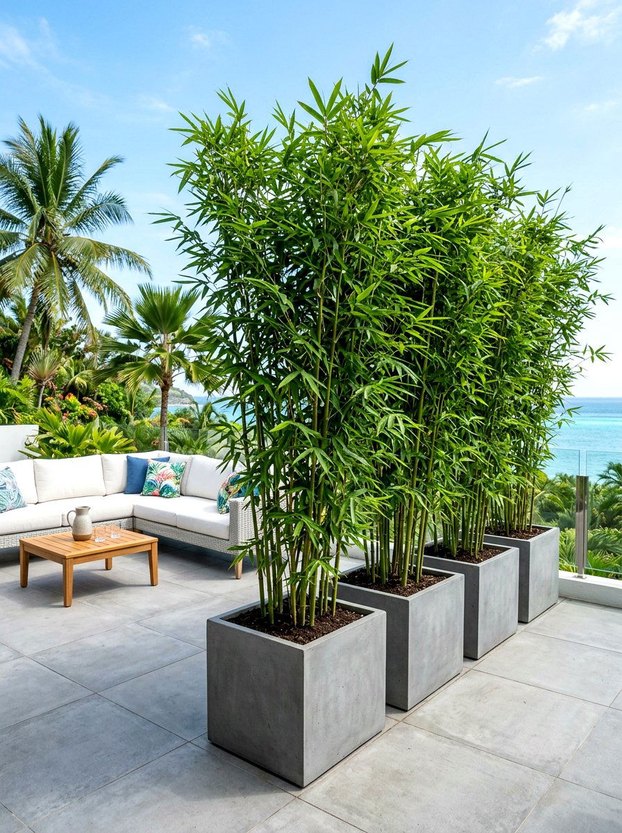 Potted Bamboo Hedge - 30 hedge wall patio ideas