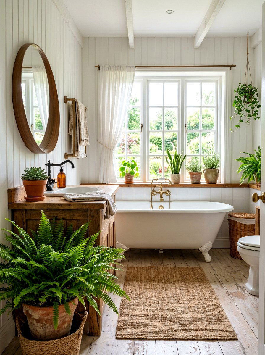 Potted Bathroom Plants - 30 cottage farmhouse bathroom ideas