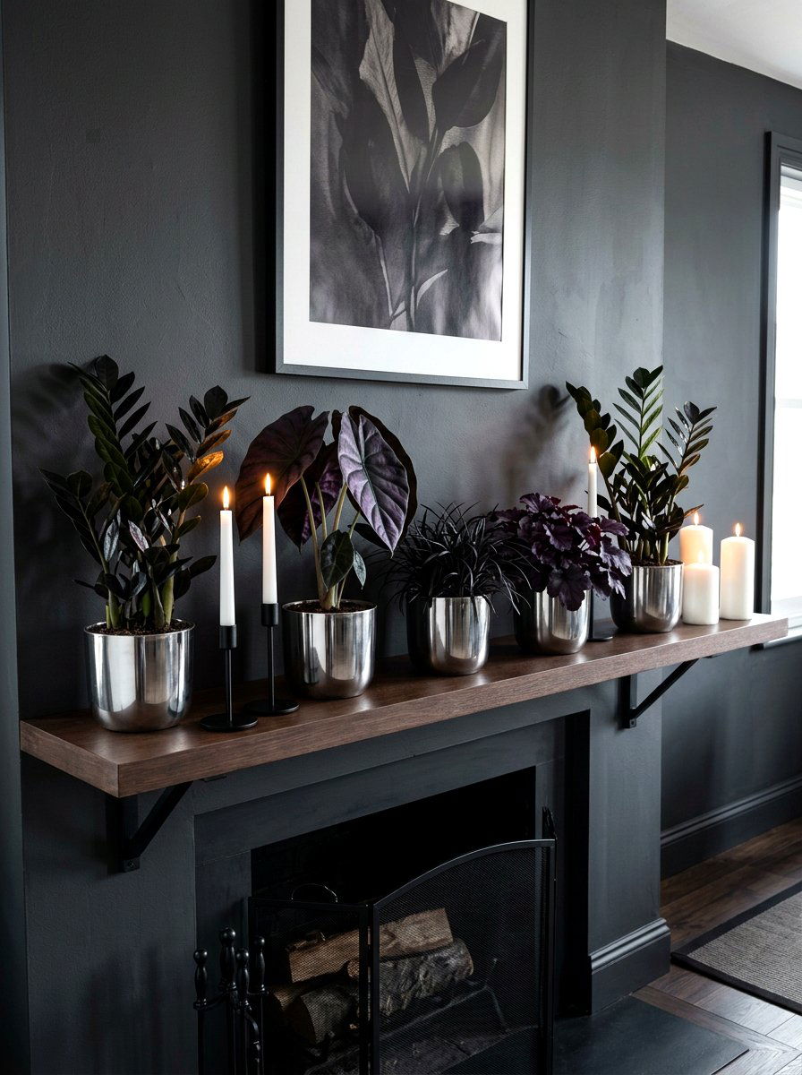 Potted Black Plants - 30 Halloween mantel decor ideas