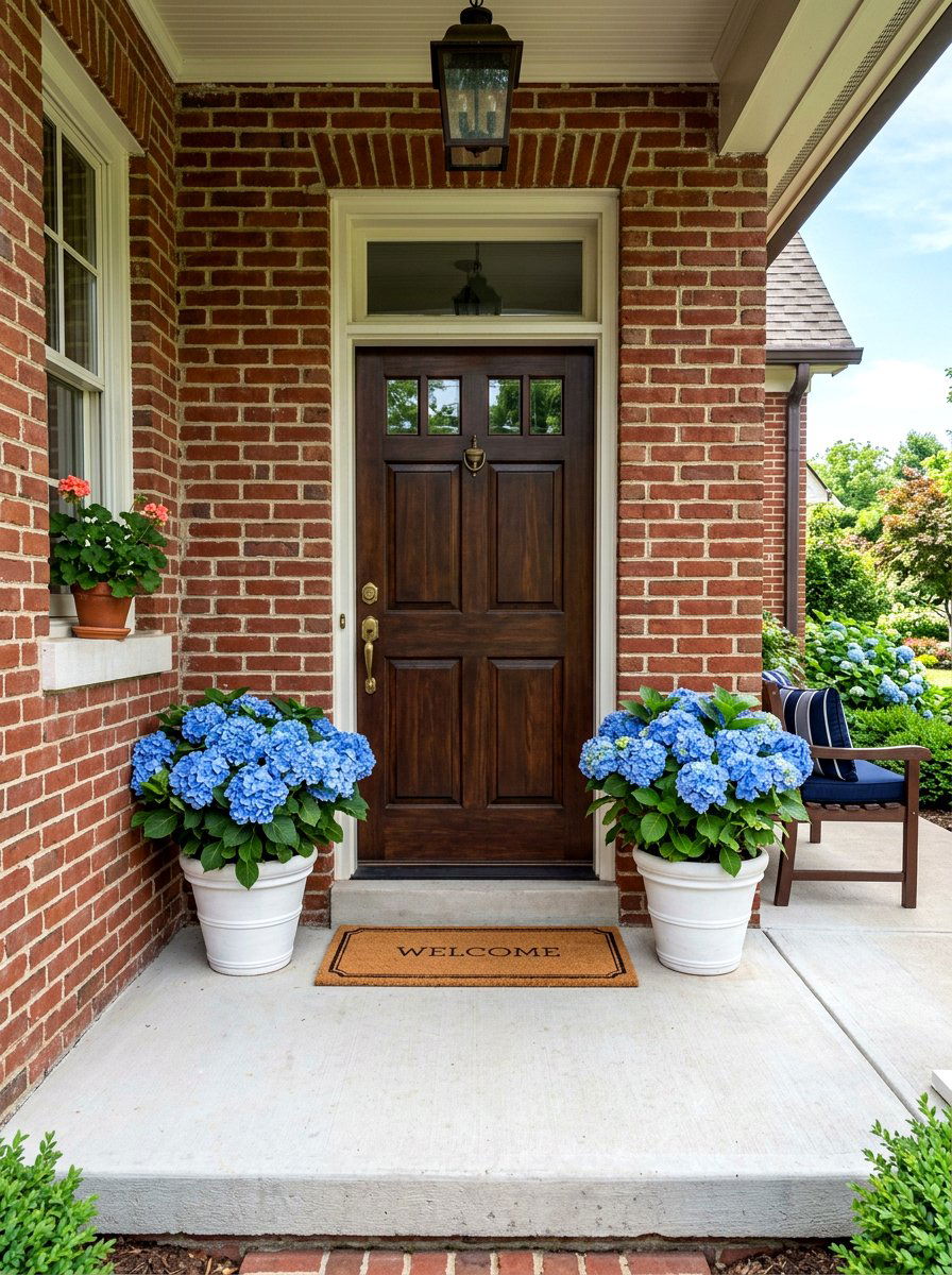 Potted Blue Hydrangea - 30 front porch spring refresh ideas