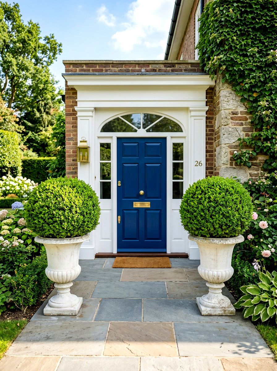 Potted Boxwood Topiary - 30 front steps decor ideas