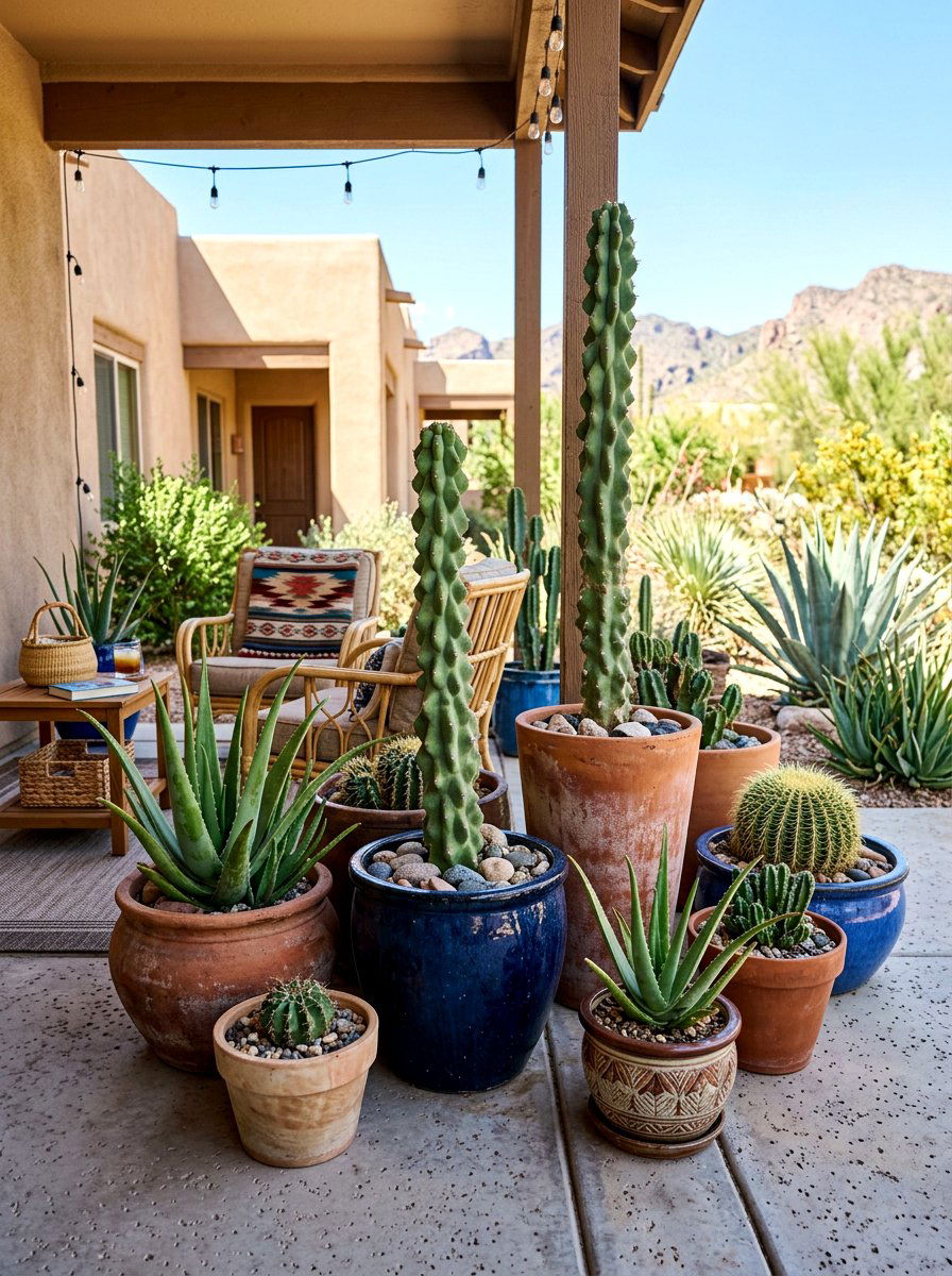 Potted Cactus Porch Decor - 30 cactus front yard ideas