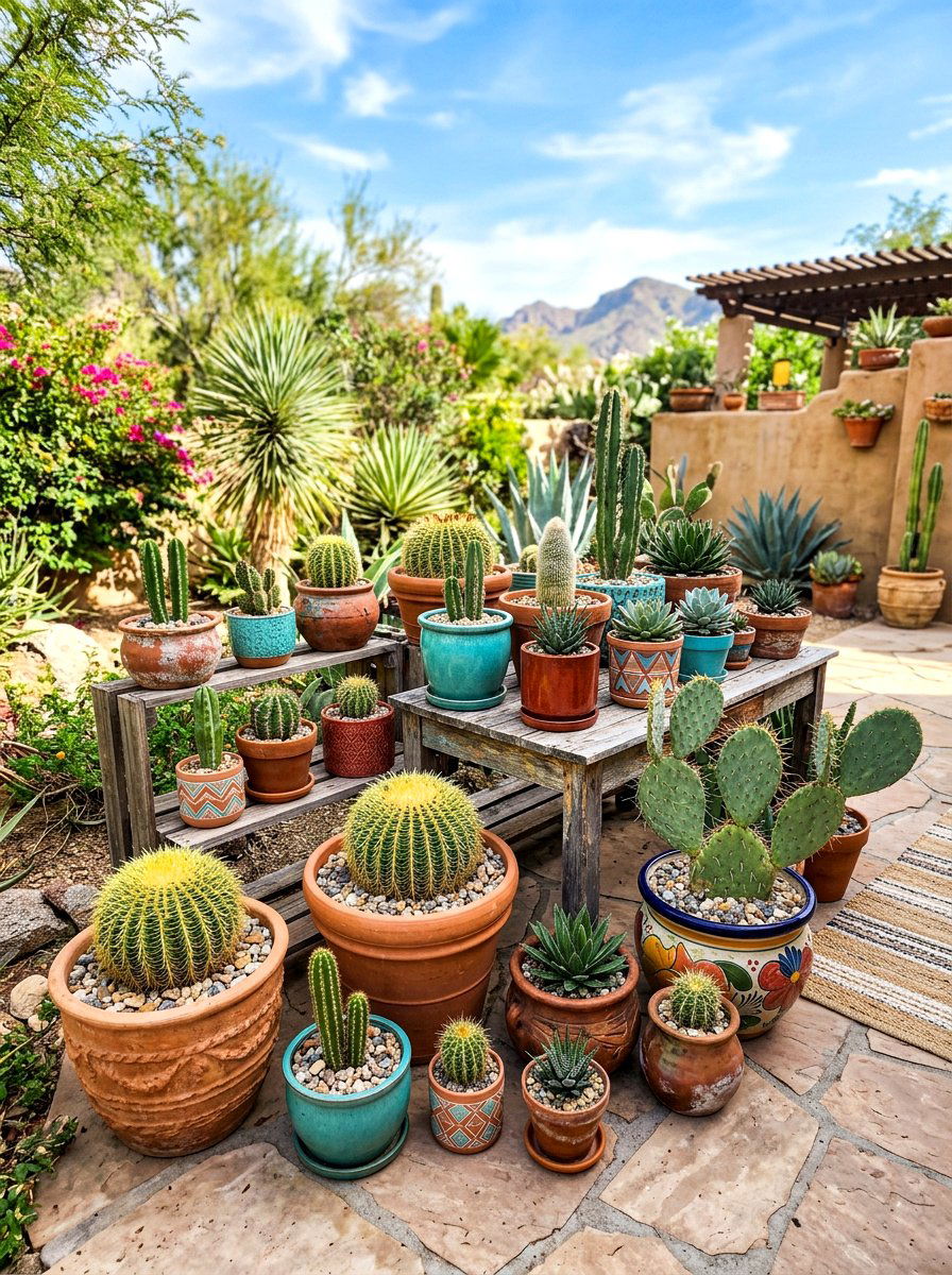 Potted Cactus - 30 drought friendly backyard ideas