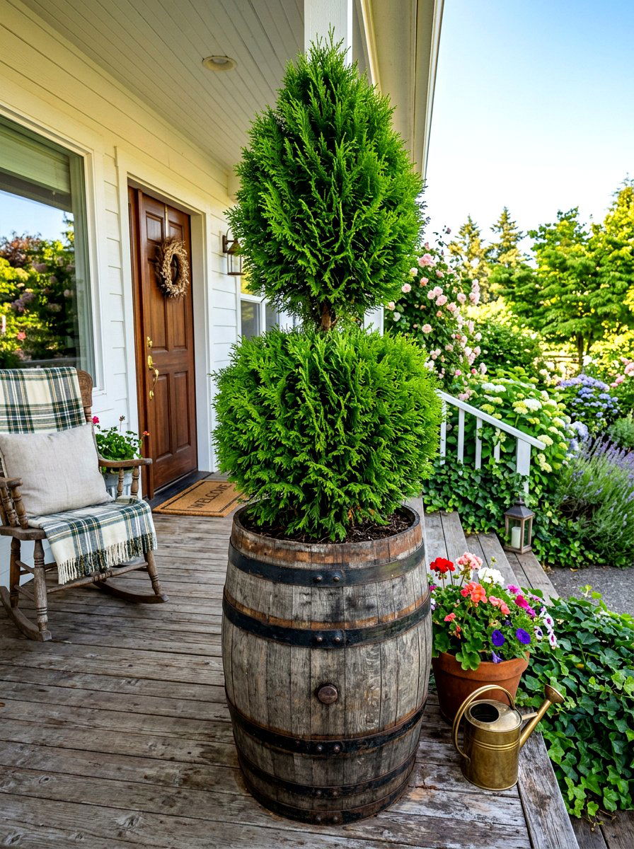 Potted Cedar Topiary - 30 front porch topiary ideas