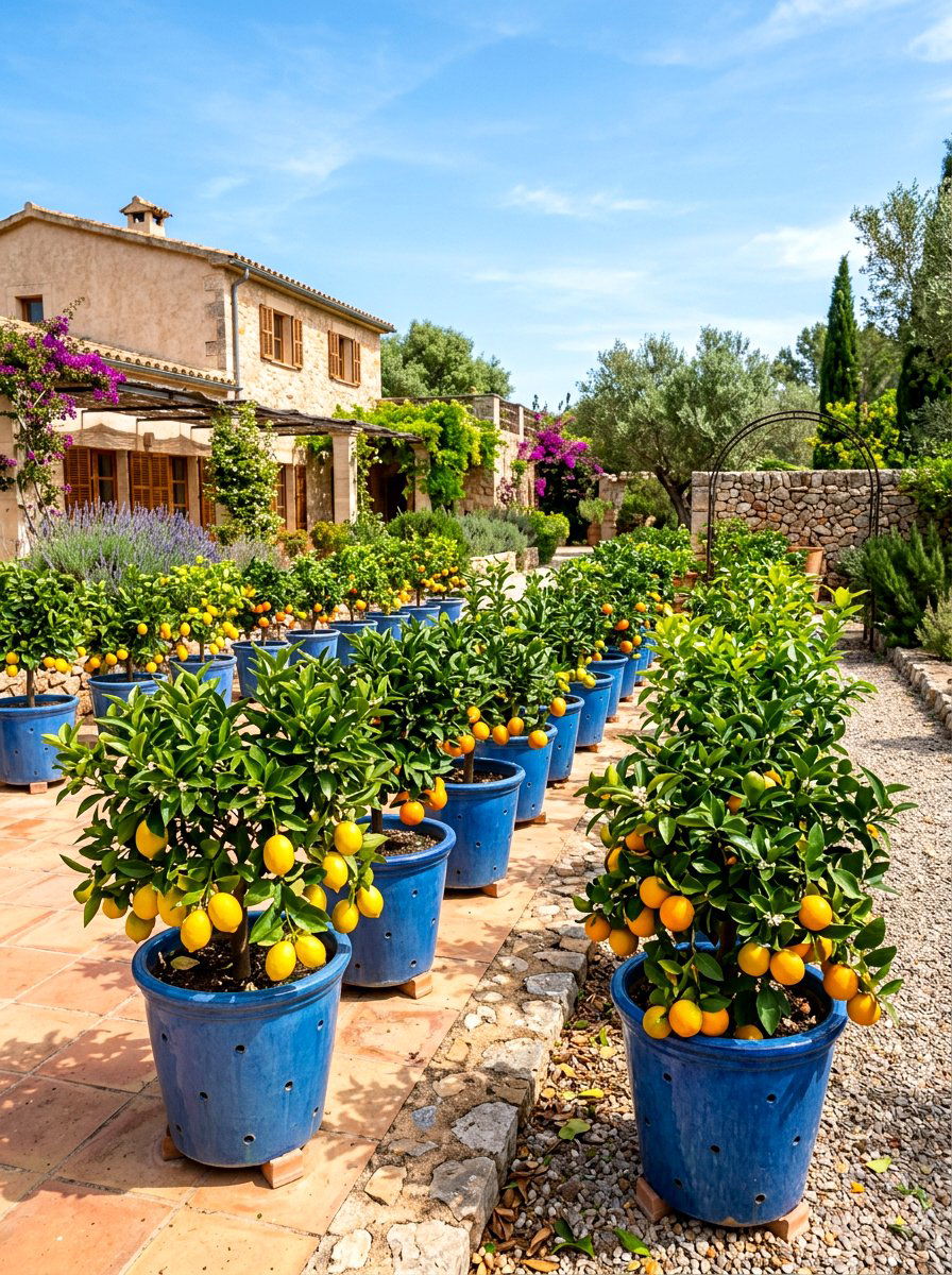 Potted Citrus Garden - 30 kitchen courtyard garden ideas