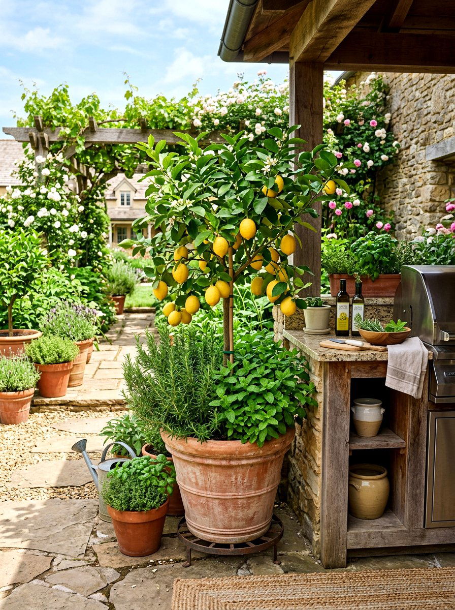 Potted Citrus Herb Garden - 30 potted citrus backyard ideas
