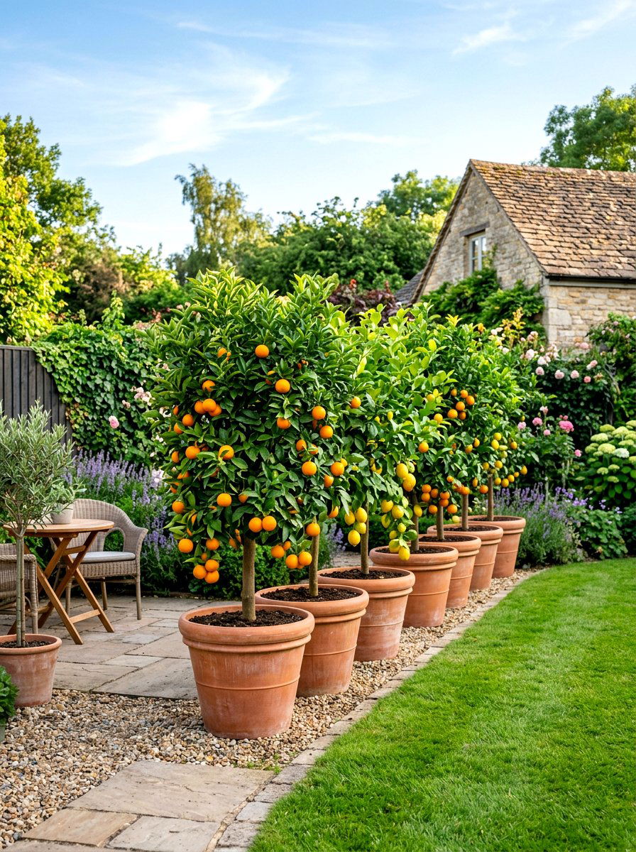 Potted Citrus Privacy Screen - 30 potted citrus backyard ideas