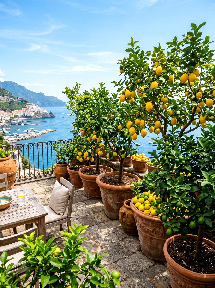 Potted Citrus Terrace - 30 Mediterranean backyard ideas
