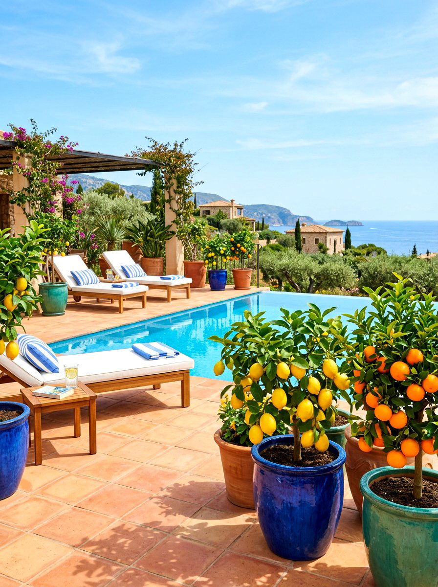 Potted Citrus Tree Accents - 30 Mediterranean pool patio ideas