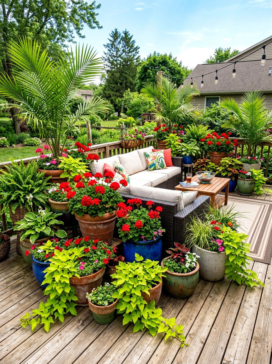 Potted Container Patio - 30 budget garden ideas