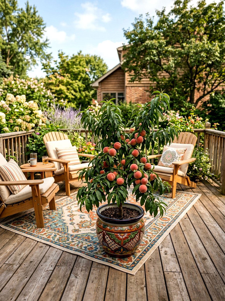 Potted Dwarf Peach Deck - 30 dwarf fruit tree garden ideas