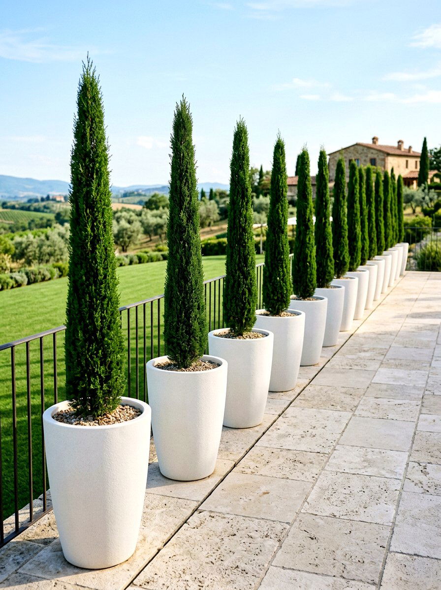 Potted Evergreen Row - 30 outdoor room divider ideas