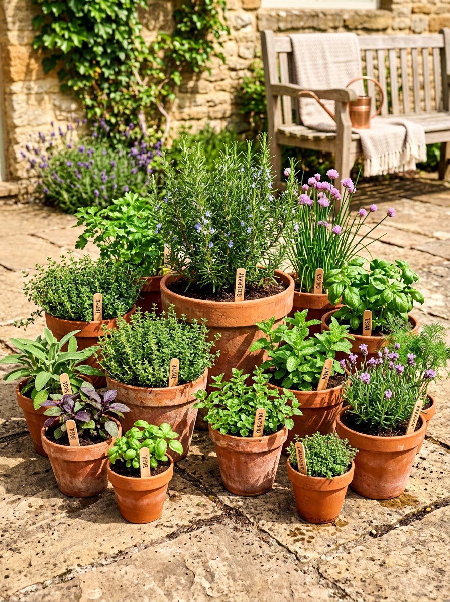 Potted Herb Garden - 30 herb garden layout ideas