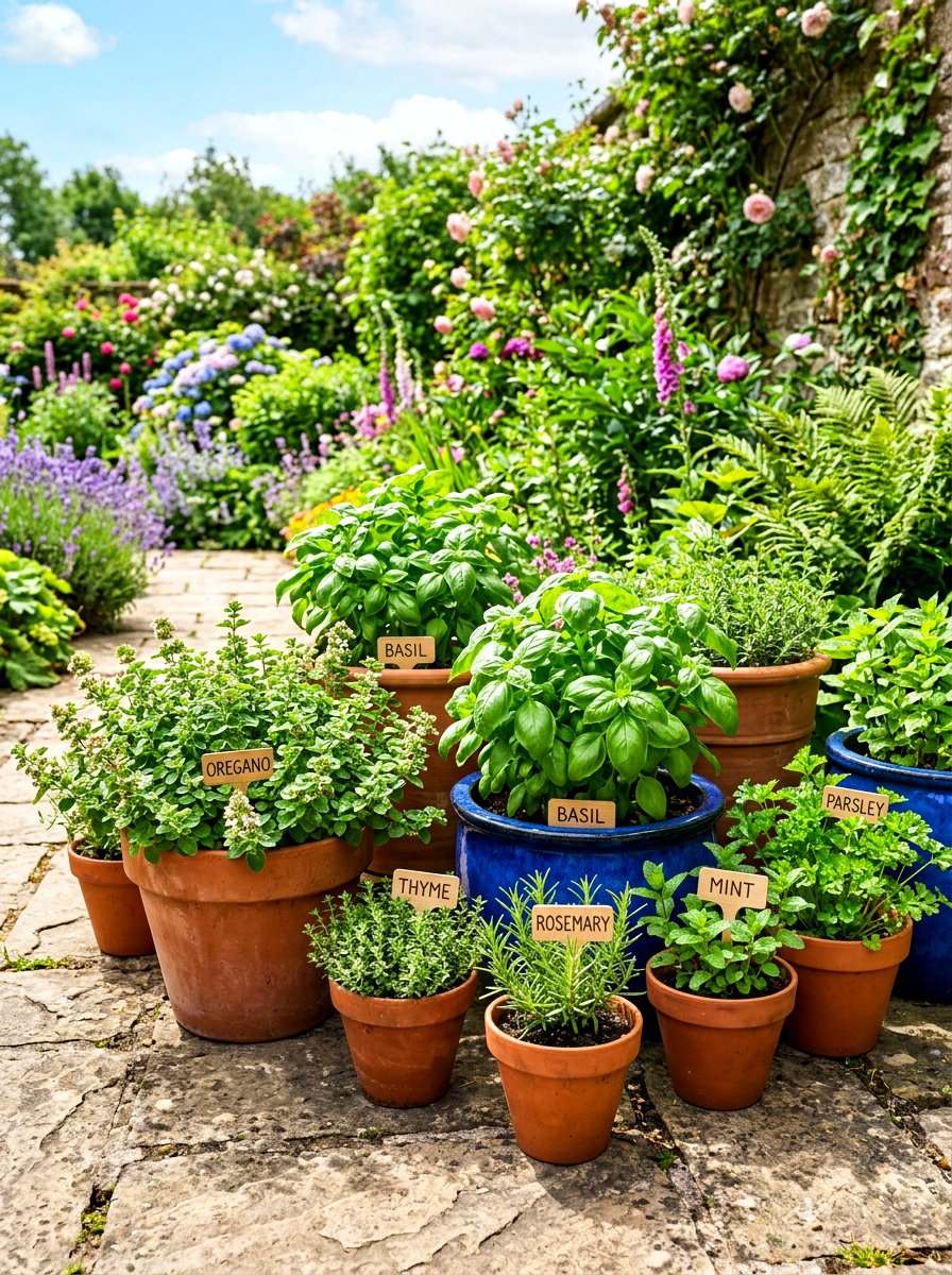 Potted Herb Garden - 30 simple herb garden ideas