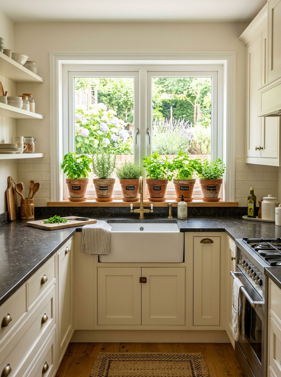 Potted Herb Garden Window - 30 wine country kitchen ideas