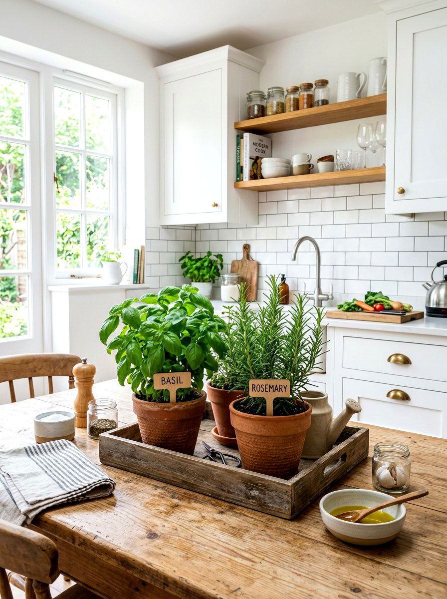 Potted Herb Kitchen Table - 30 farmhouse table decor ideas