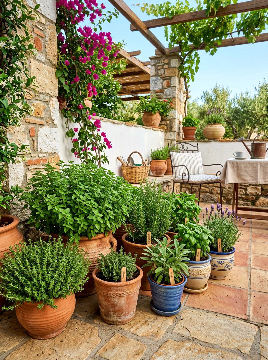 Potted Herb Patio - 30 herb rich backyard ideas