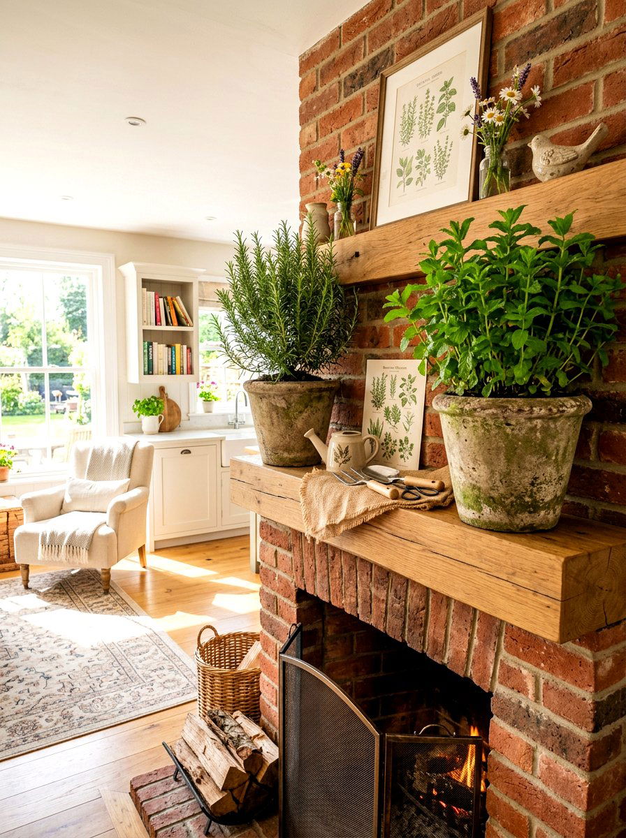 Potted Herb Spring Mantel - 30 spring mantel styling ideas