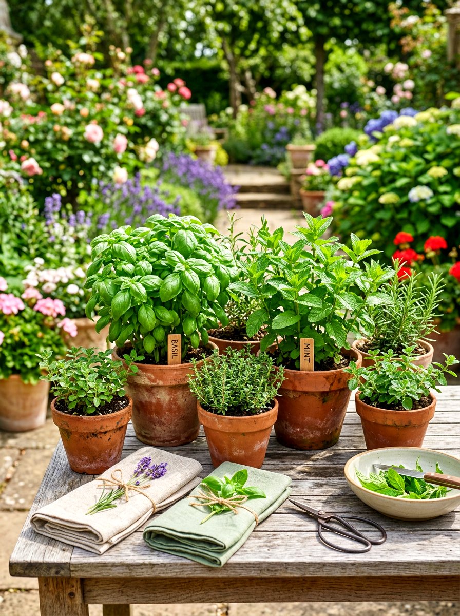 Potted Herb Table - 30 summer dinner party patio ideas