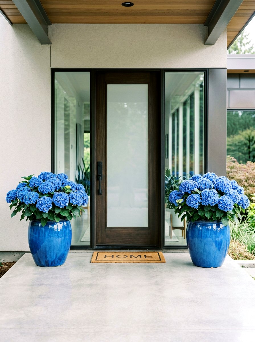 Potted Hydrangea Entrance - 30 floral doorway ideas